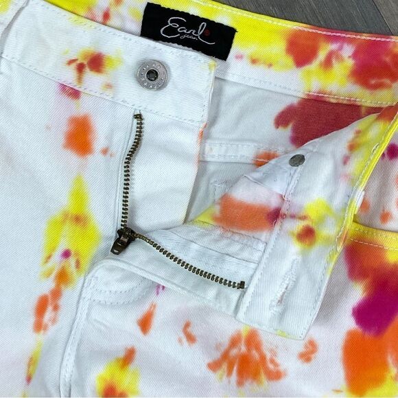 Earl Jean Tie Dye Raw Hem Jean Shorts White Orange 10 - Picture 5 of 9